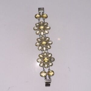Vintage J Crew Silver tone Rhinestone floral 7” bracelet